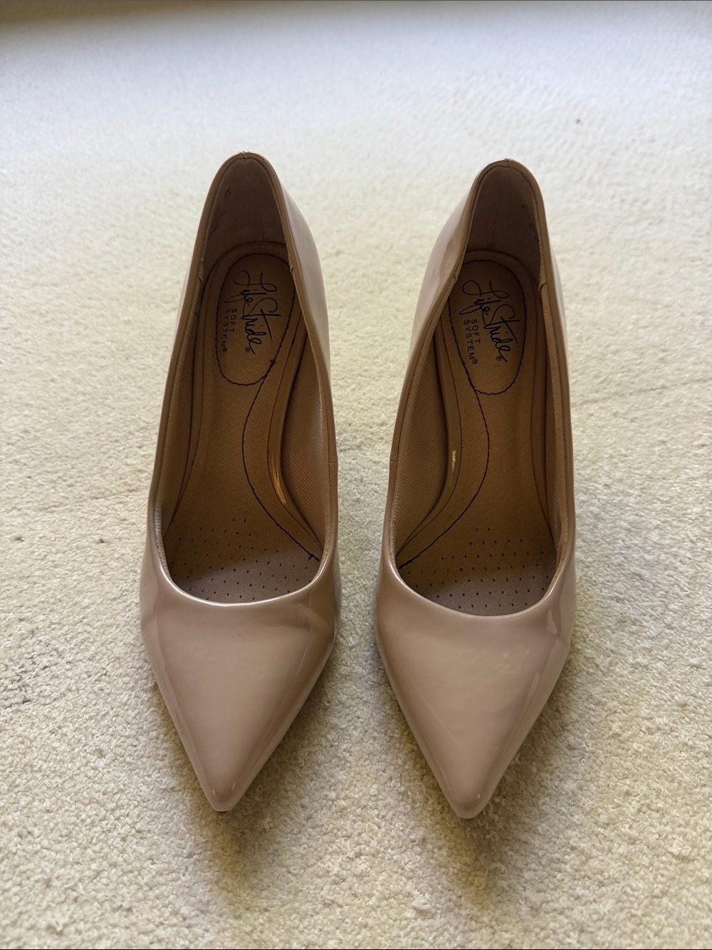 Life Stride Nude Patent Pointed Toe Pumps